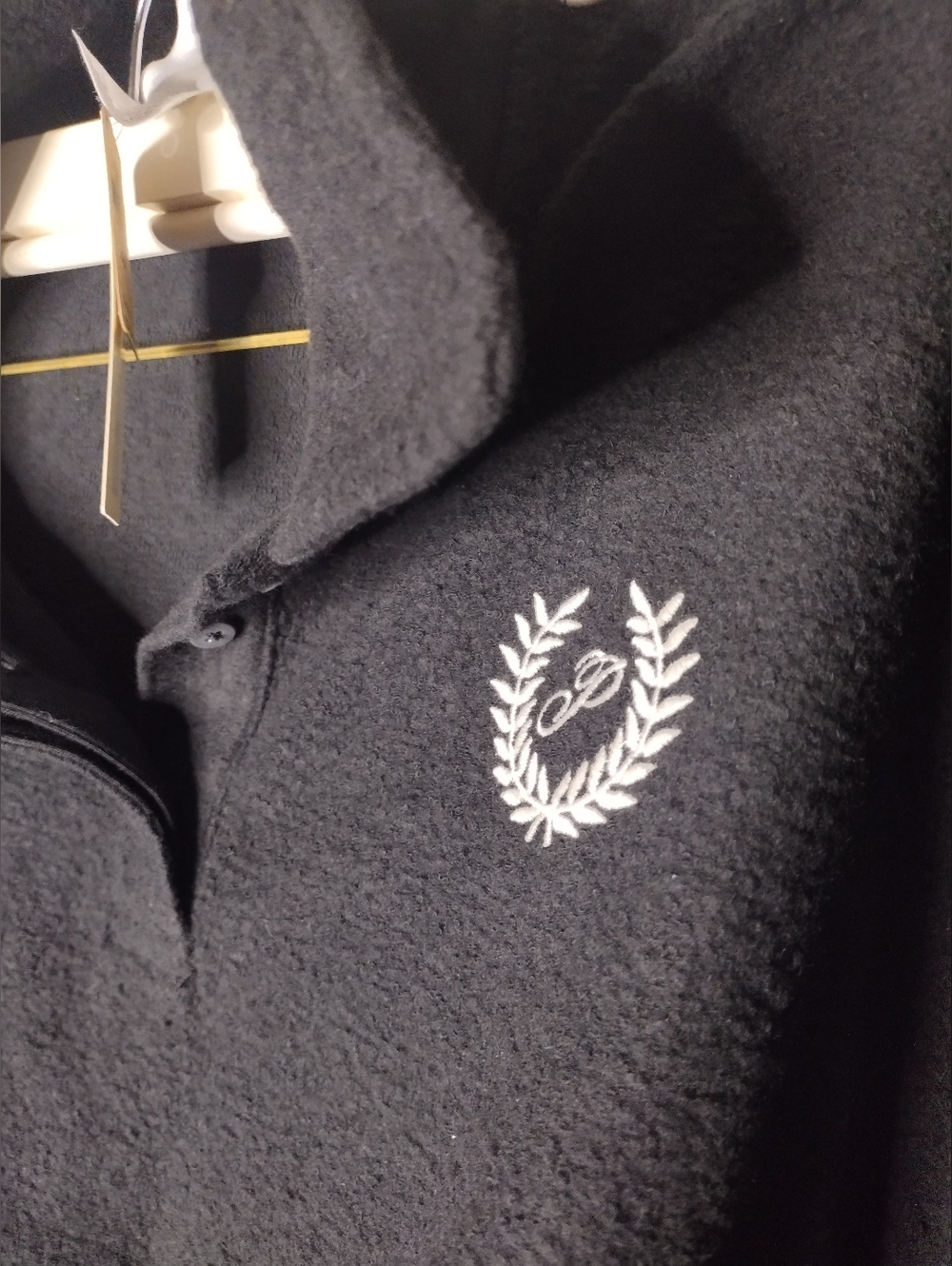 NWT PINK Black Reverse Fleece Cropped Polo with White Laurel Wreath Embroidery - Picture 2 of 5